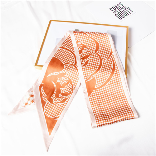 Plaid printed long silk scarf simulation silk hair band scarf wholesale