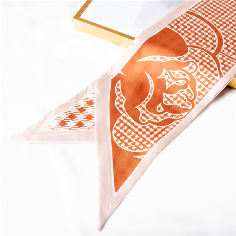 Plaid printed long silk scarf simulation silk hair band scarf wholesale