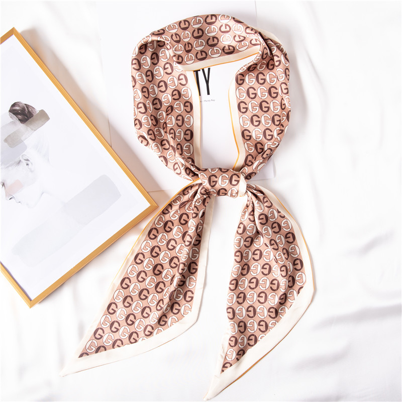 New letter printed silk scarf trend hair band simulation silk ribbon ribbon ribbon small scarf