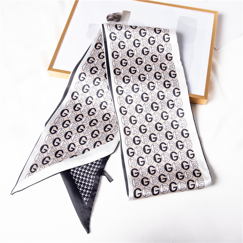 New letter printed silk scarf trend hair band simulation silk ribbon ribbon ribbon small scarf