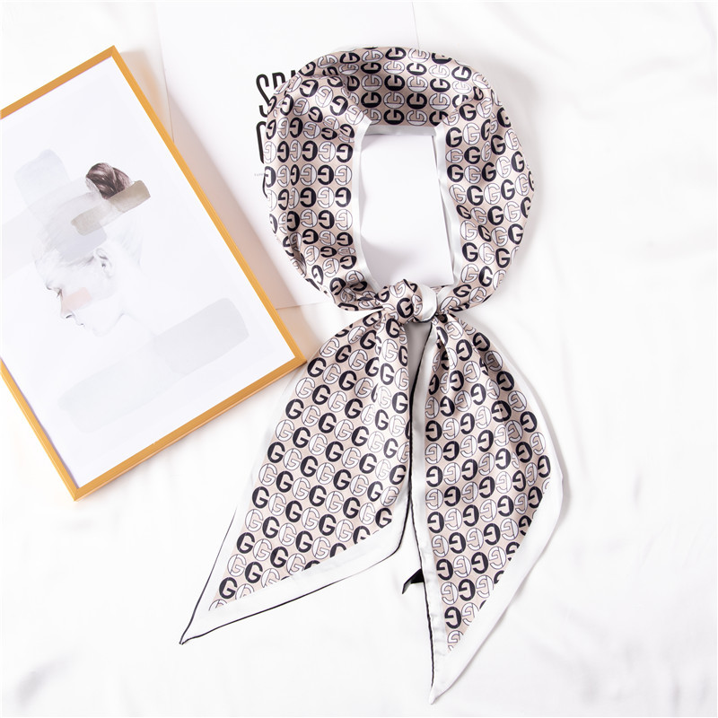 New letter printed silk scarf trend hair band simulation silk ribbon ribbon ribbon small scarf