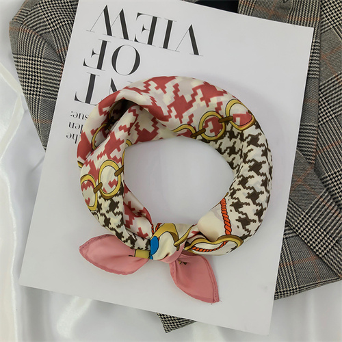 Plaid printed crimped scarf imitation silk small square scarf wholesale
