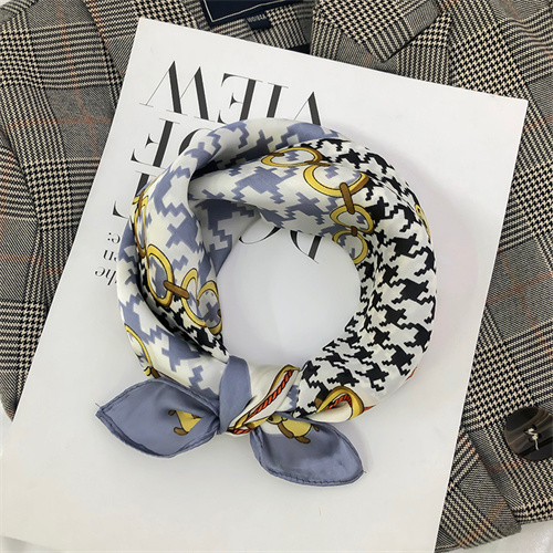 Plaid printed crimped scarf imitation silk small square scarf wholesale