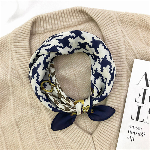 Plaid printed crimped scarf imitation silk small square scarf wholesale