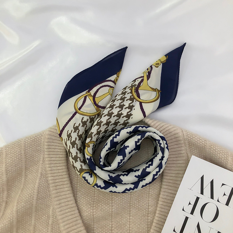 Plaid printed crimped scarf imitation silk small square scarf wholesale