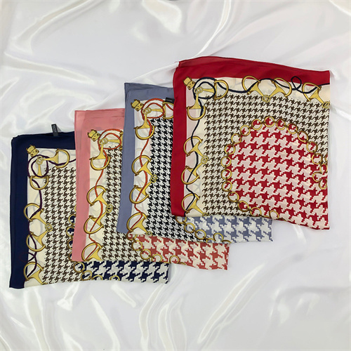 Plaid printed crimped scarf imitation silk small square scarf wholesale