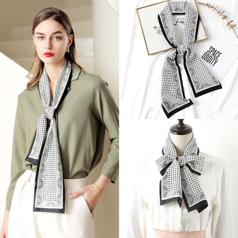 Printed imitation silk ribbon fashion elegant small scarf long scarf wholesale