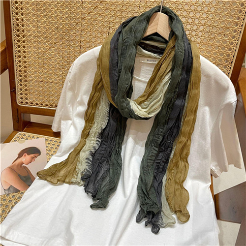 Gradient color long cotton linen scarf shawl all match pleated multicolor scarf wholesale