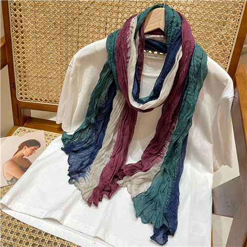 Gradient color long cotton linen scarf shawl all match pleated multicolor scarf wholesale