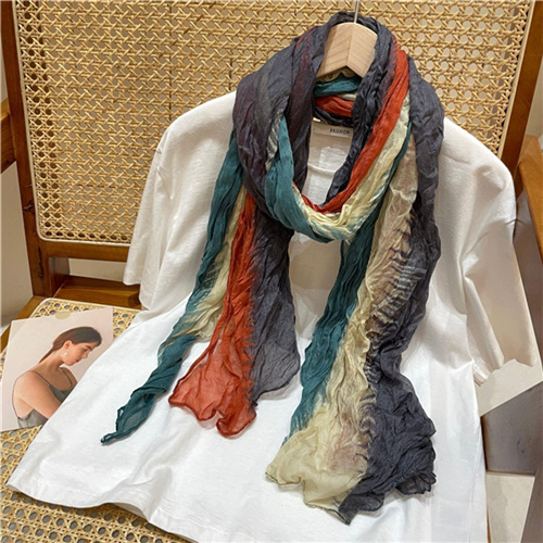 Gradient color long cotton linen scarf shawl all match pleated multicolor scarf wholesale