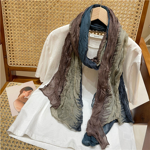 Gradient color long cotton linen scarf shawl all match pleated multicolor scarf wholesale