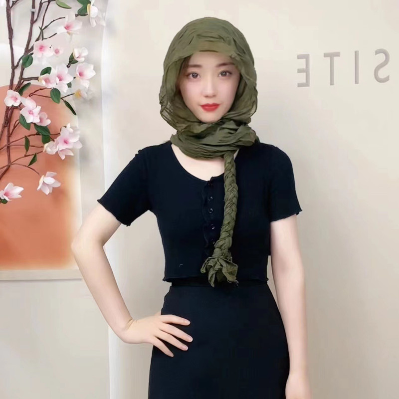 2022 new hand woven twist braid scarf headband silk scarf cotton and linen wholesale