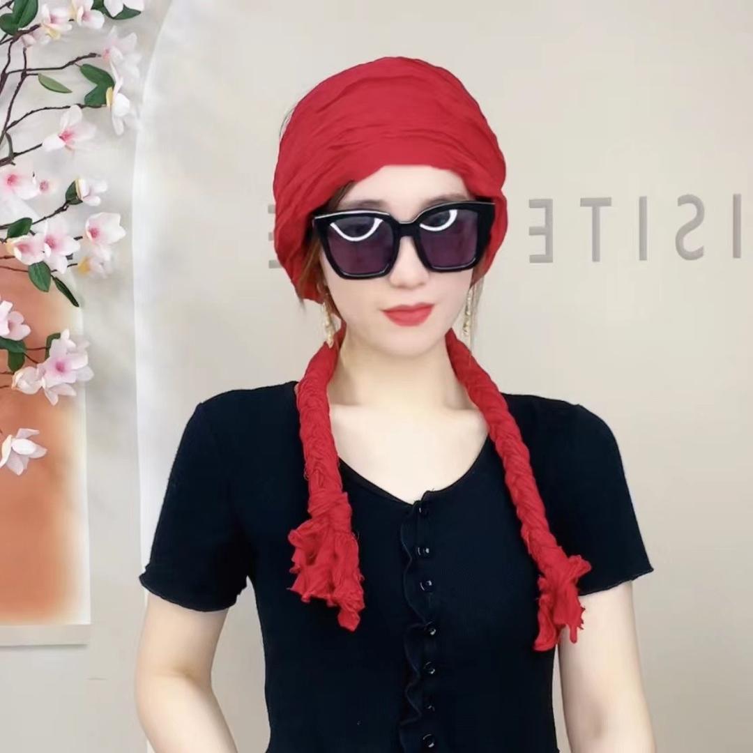 2022 new hand woven twist braid scarf headband silk scarf cotton and linen wholesale