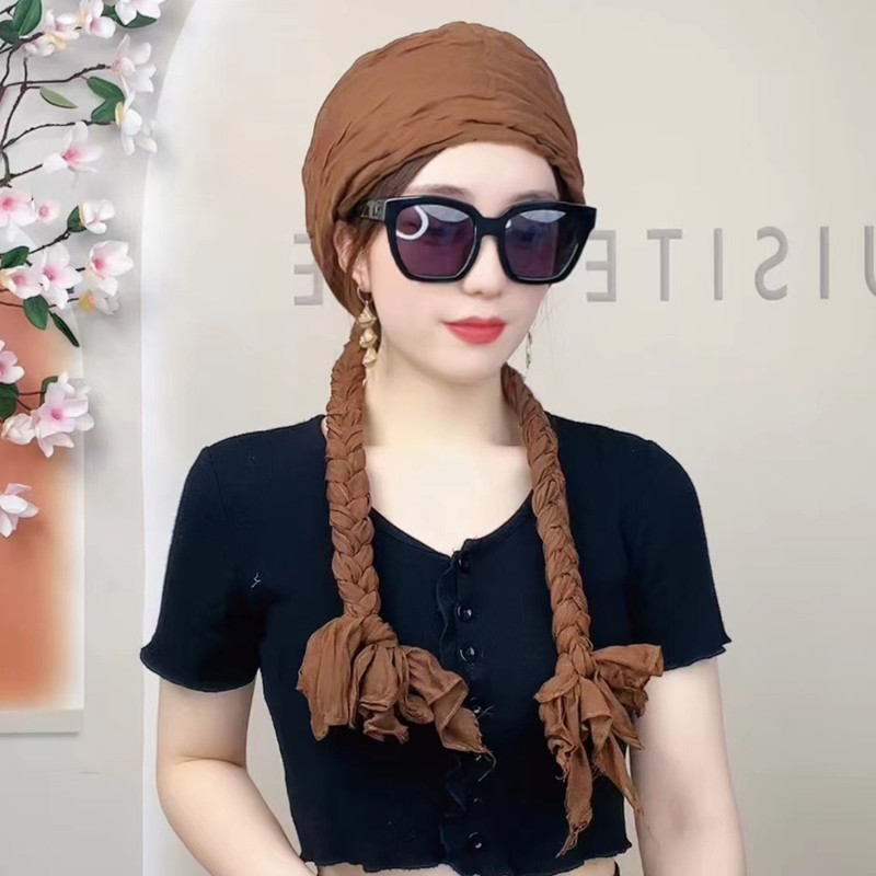 2022 new hand woven twist braid scarf headband silk scarf cotton and linen wholesale
