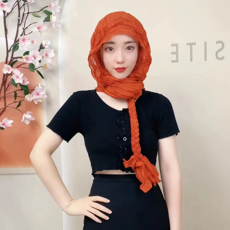 2022 new hand woven twist braid scarf headband silk scarf cotton and linen wholesale