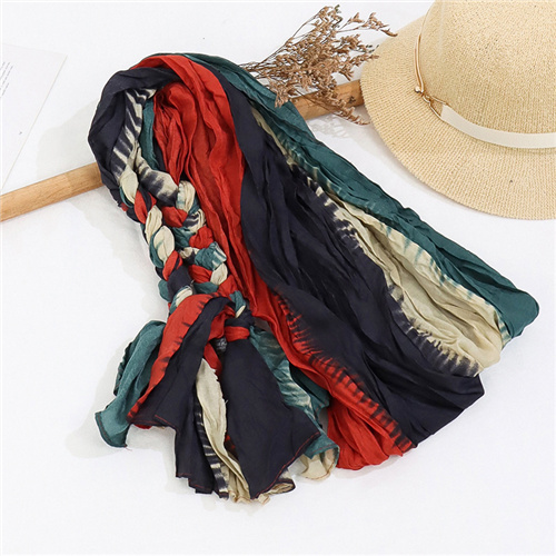 Colorful cotton and linen braids twist retro literary pure handmade simple elegant scarf shawl