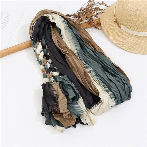 Colorful cotton and linen braids twist retro literary pure handmade simple elegant scarf shawl