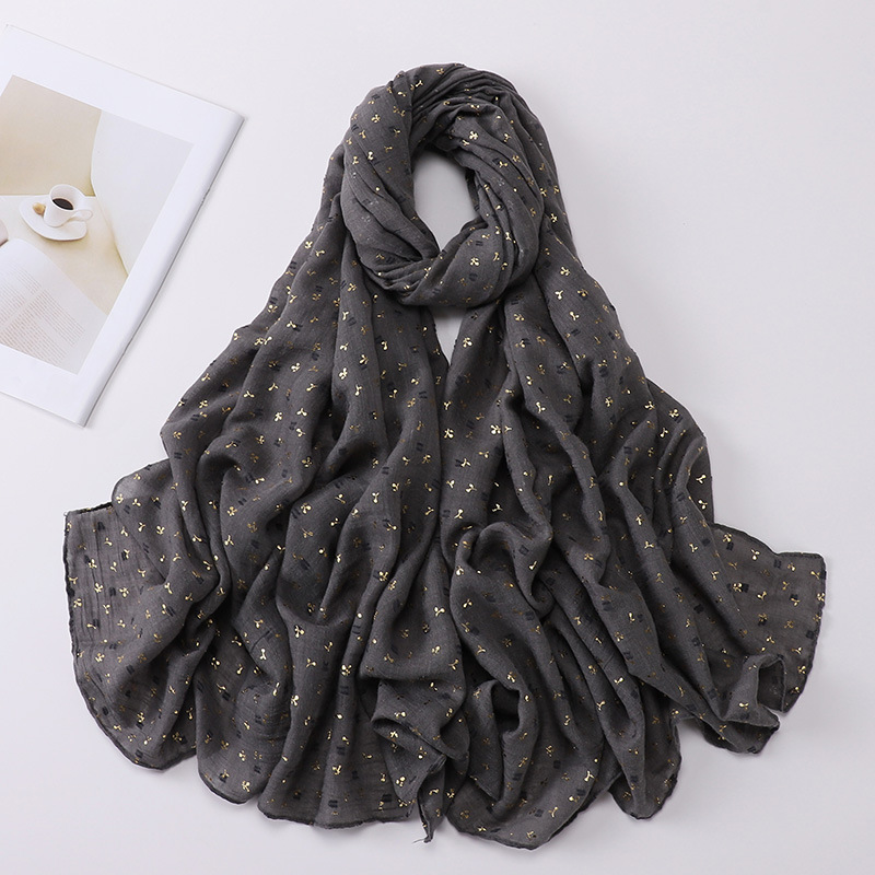 New wrap turban ladies cotton and linen bronzing printing gauze wholesale