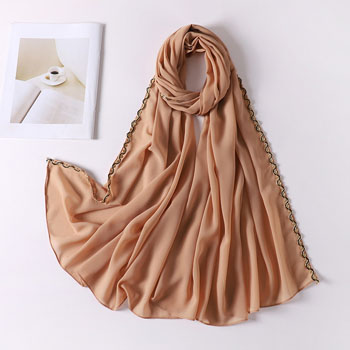 Pearl chiffon material scarf lace chain wrap head gauze head scarf wholesale