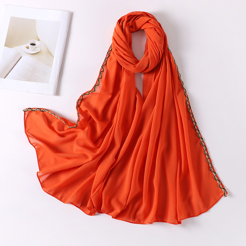 Pearl chiffon material scarf lace chain wrap head gauze head scarf wholesale