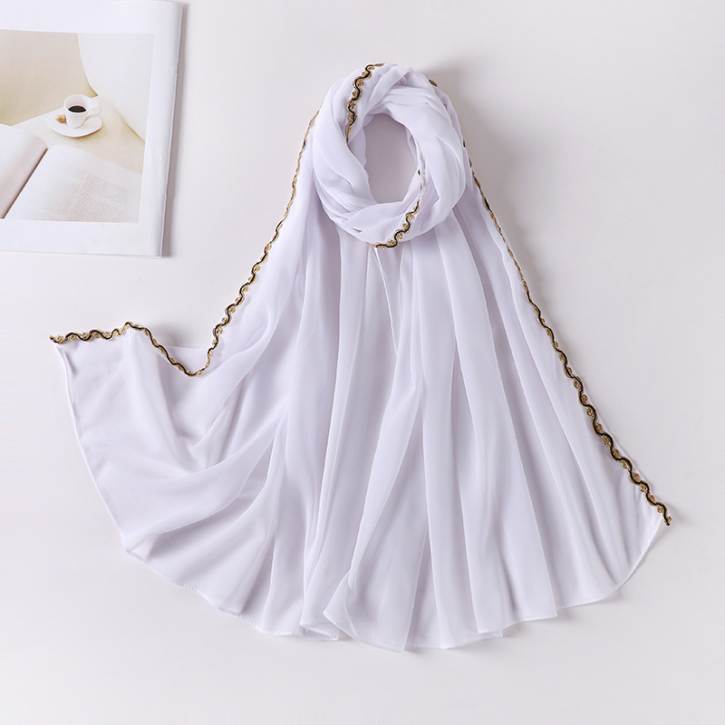 Pearl chiffon material scarf lace chain wrap head gauze head scarf wholesale