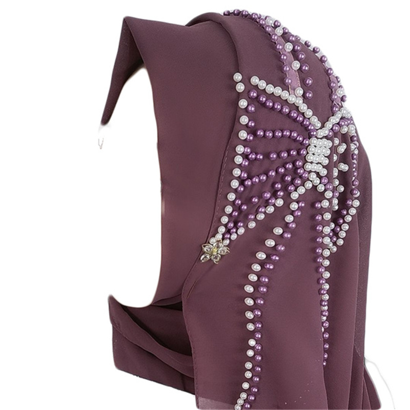 Pearl chiffon butterfly beaded headscarf ladies monochrome scarf wholesale