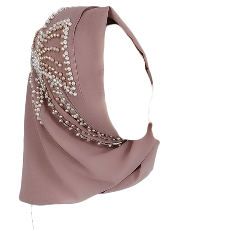 Pearl chiffon butterfly beaded headscarf ladies monochrome scarf wholesale