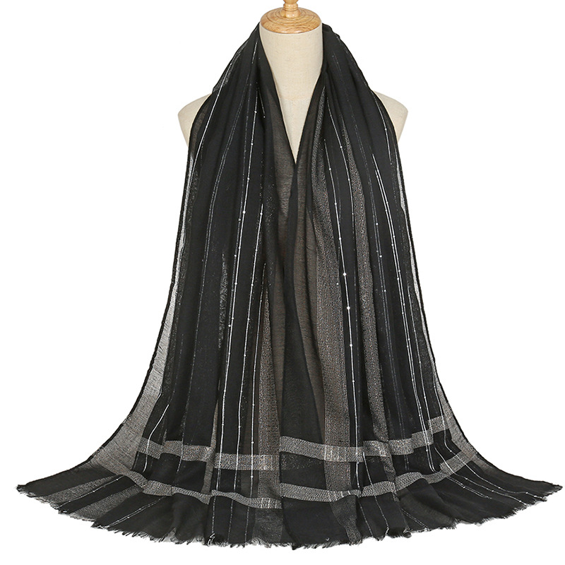 New sequin striped polyester tassel solid color scarf wholesale