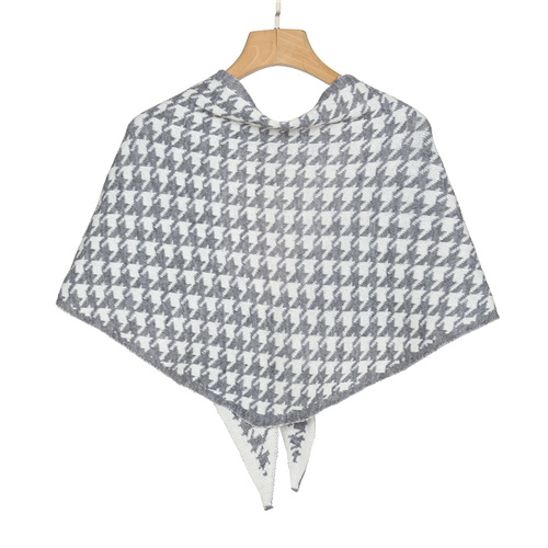 Light gray houndstooth triangle scarf girl thickened scarf multi purpose shawl to keep warm
