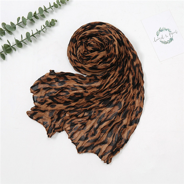 European and American fashion all match Bali yarn leopard pattern pleated soft warm scarf shawl women