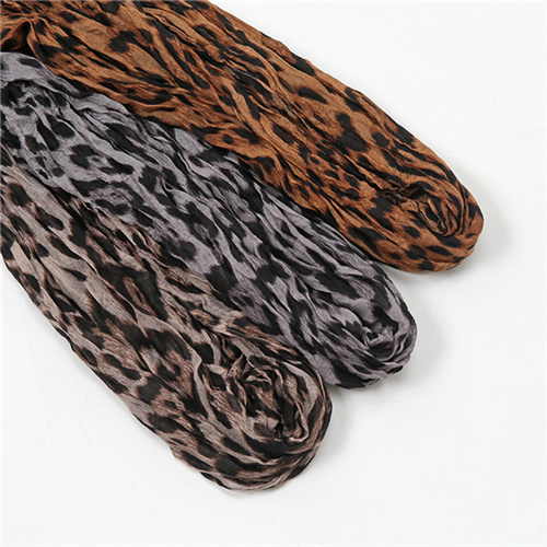 European and American fashion all match Bali yarn leopard pattern pleated soft warm scarf shawl women