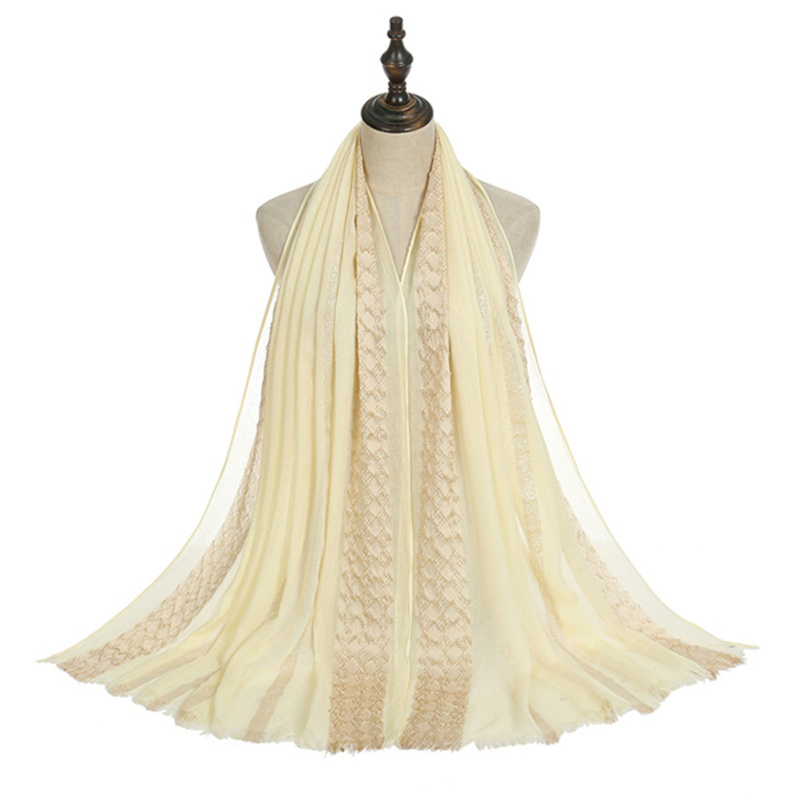 New fringed cotton long gold thread rhombus shawl gold thread monochrome scarf