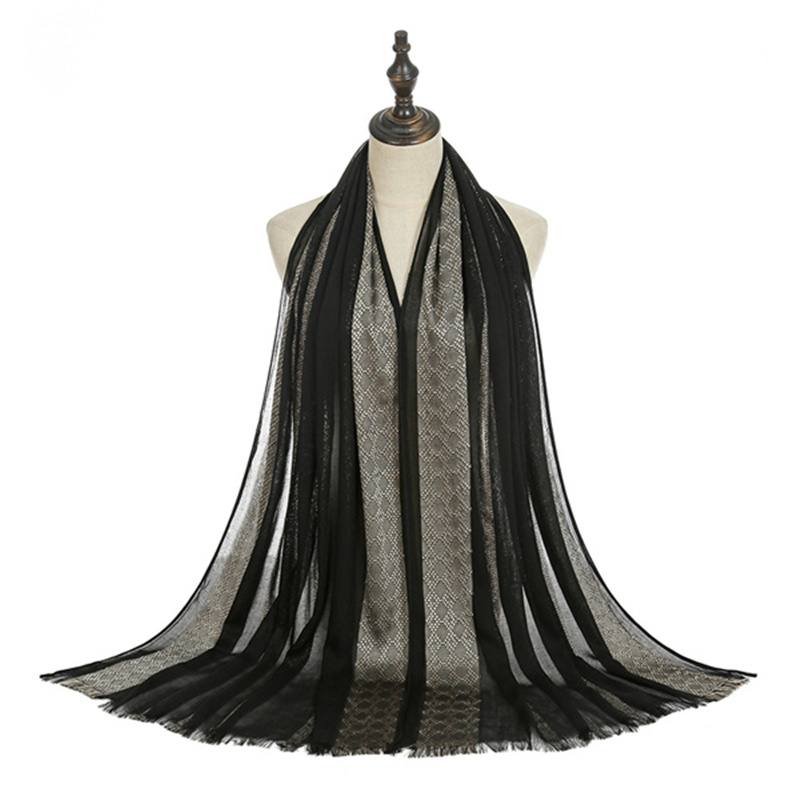 New fringed cotton long gold thread rhombus shawl gold thread monochrome scarf