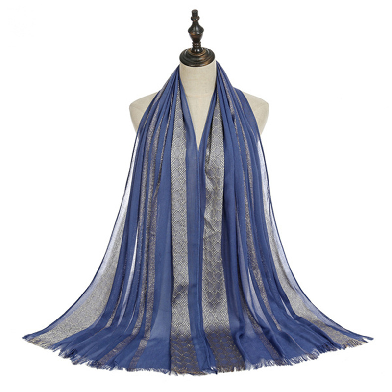 New fringed cotton long gold thread rhombus shawl gold thread monochrome scarf