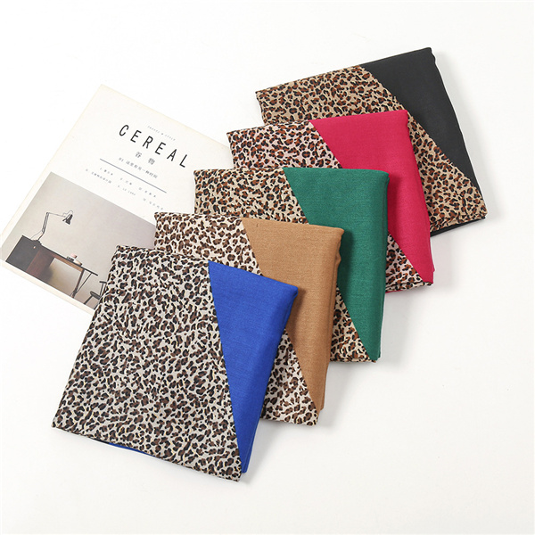 Classic leopard print sunscreen shawl Cross border fashion headband Womens satin cotton warm scarf