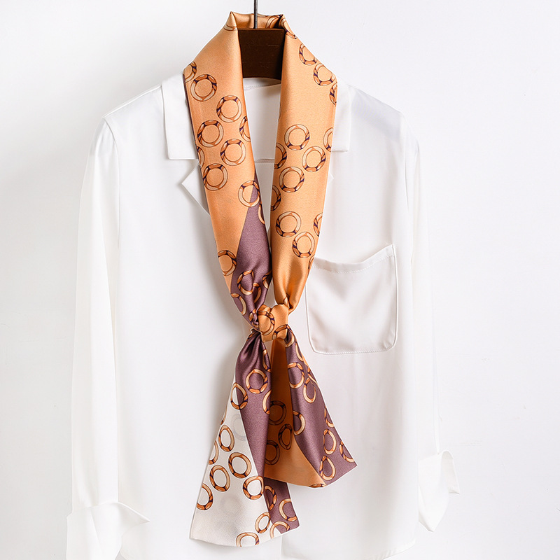 Colorblock ring silk scarf Women long blue tie Wholesale