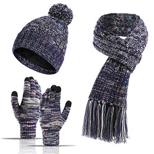 Winter knitted wool hat scarf touch screen gloves three-piece set