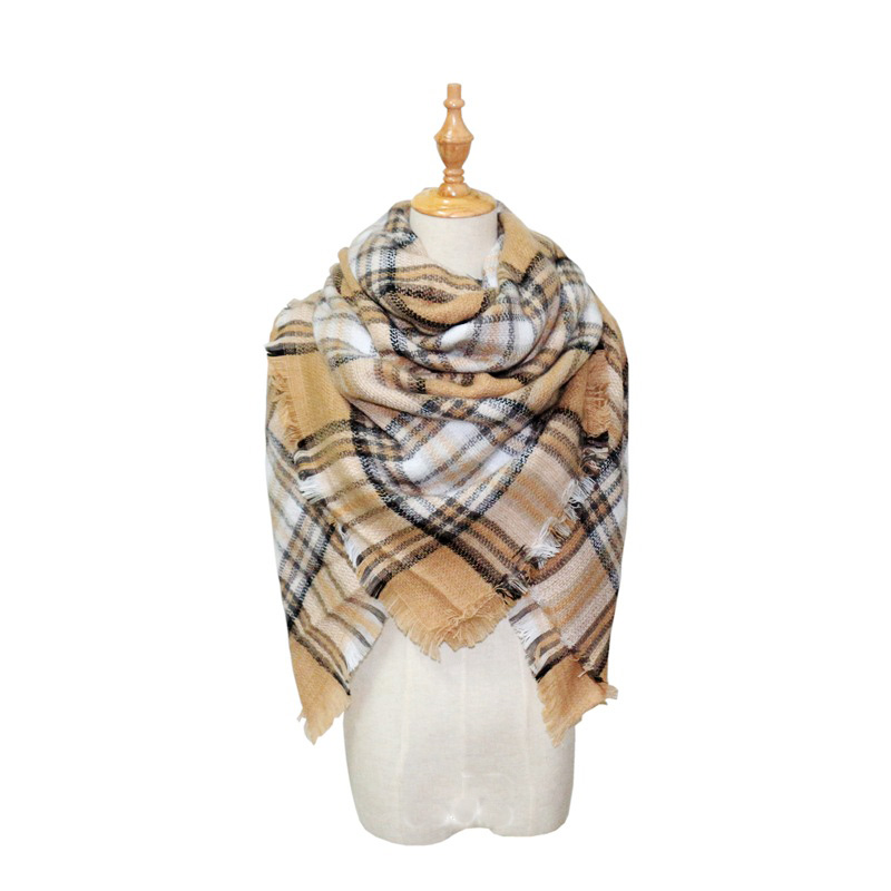 Customized British plaid imitation cashmere scarf 140cm square scarf shawl supplier