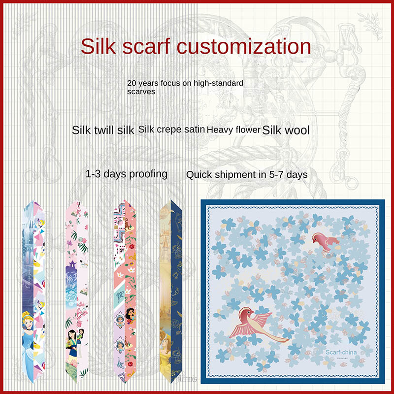 Silk scarf customization to customize logo digital printing square scarf gifts