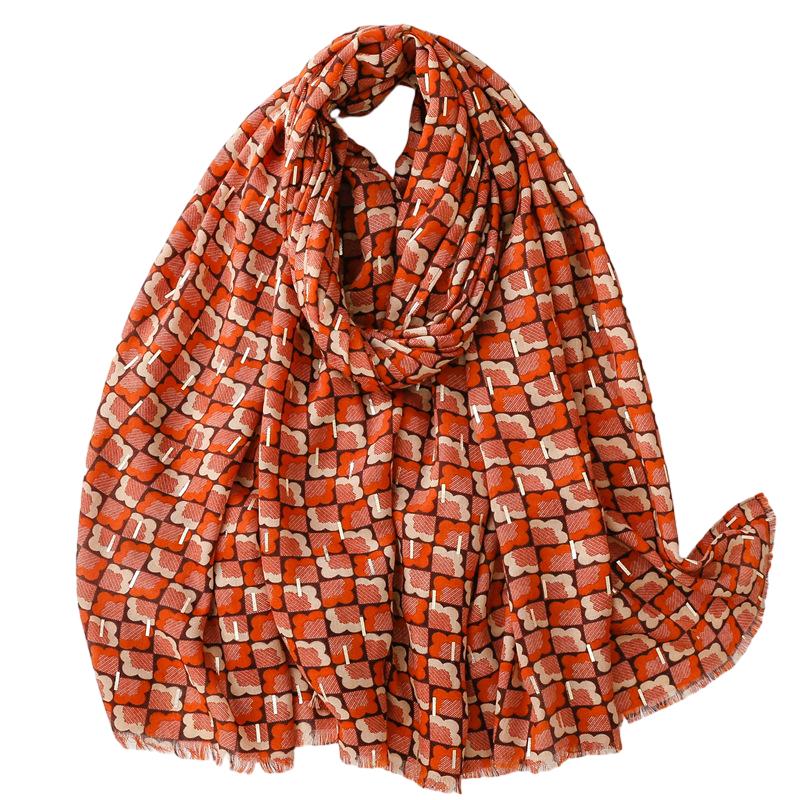 Wholesale cotton linen scarf hot stamping cloud pattern warm shawl for women