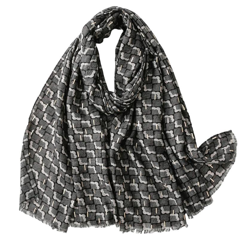 Wholesale cotton linen scarf hot stamping cloud pattern warm shawl for women