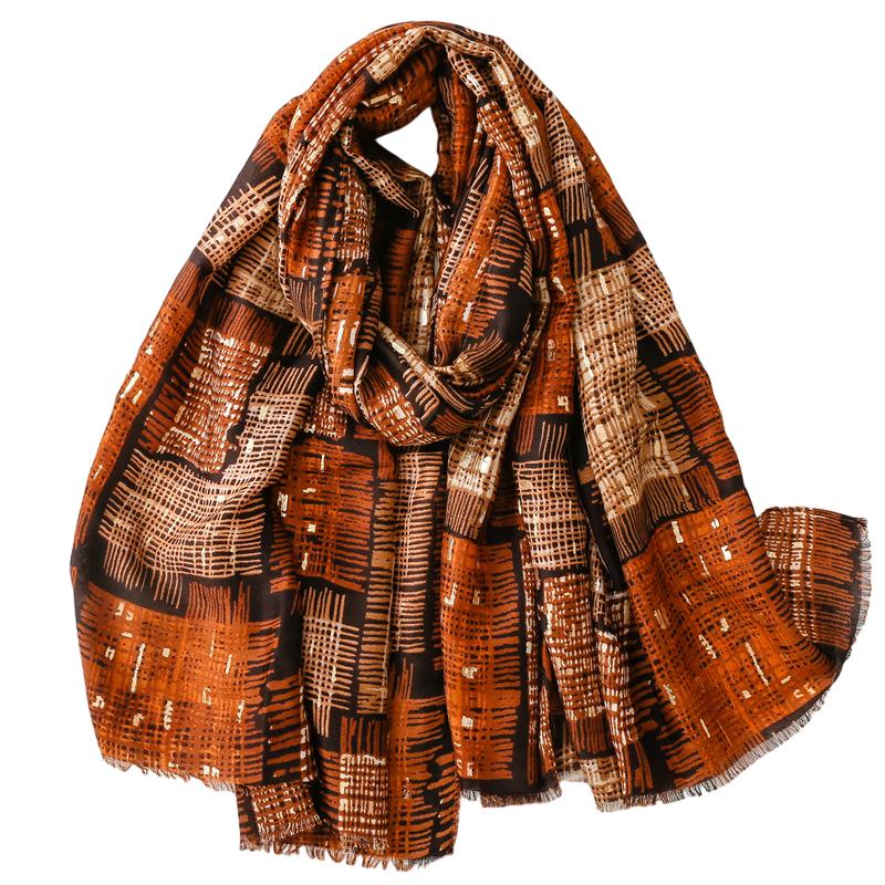Wholesale cotton linen scarf hot stamping plaid warm shawl for women