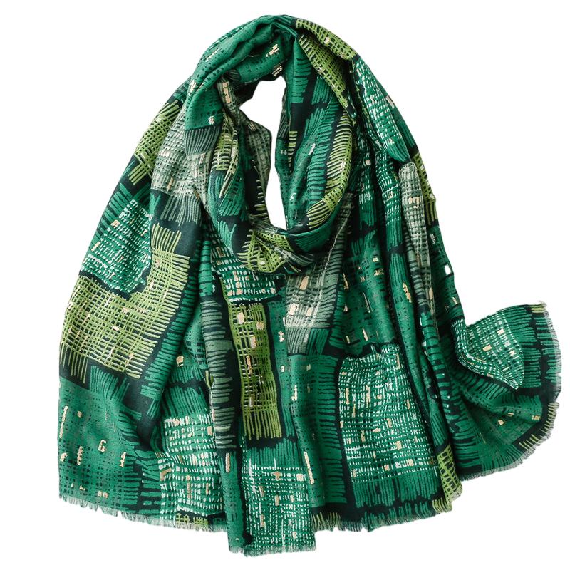 Wholesale cotton linen scarf hot stamping plaid warm shawl for women