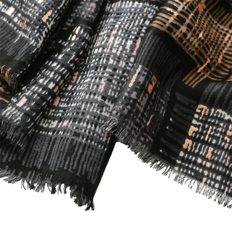 Wholesale cotton linen scarf hot stamping plaid warm shawl for women