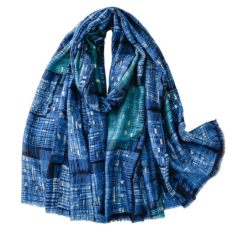 Wholesale cotton linen scarf hot stamping plaid warm shawl for women