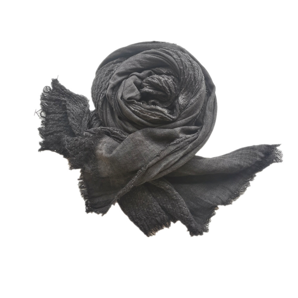 Solid color cotton linen scarf autumn and winter new style scarf wholesale wrinkled stripe scarf womens shawl
