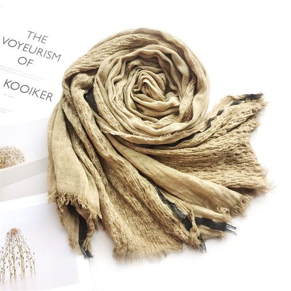 Solid color cotton linen scarf autumn and winter new style scarf wholesale wrinkled stripe scarf womens shawl