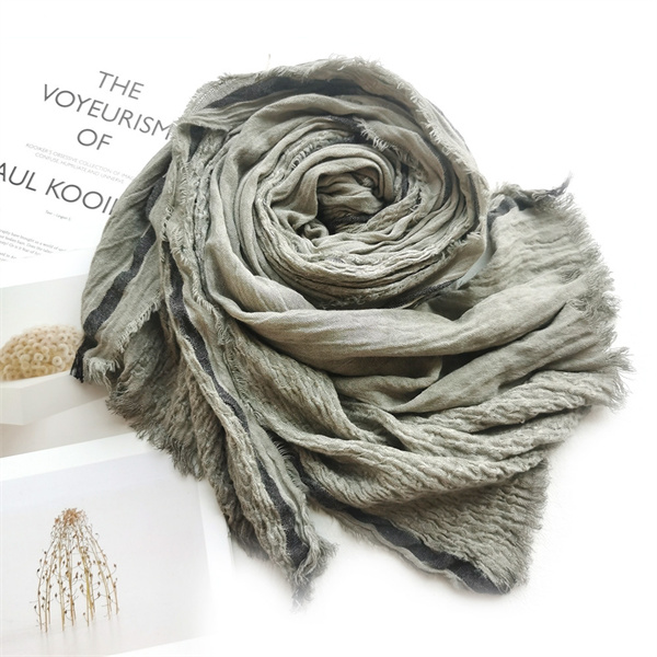 Solid color cotton linen scarf autumn and winter new style scarf wholesale wrinkled stripe scarf womens shawl