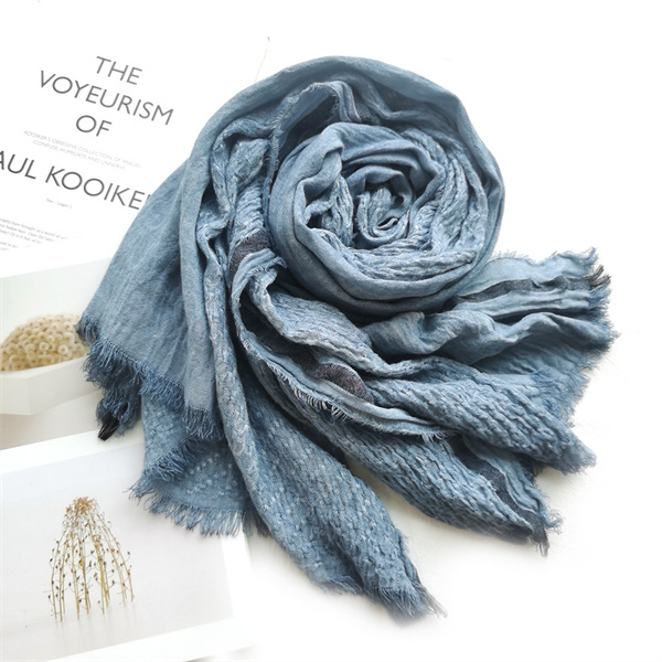 Solid color cotton linen scarf autumn and winter new style scarf wholesale wrinkled stripe scarf womens shawl