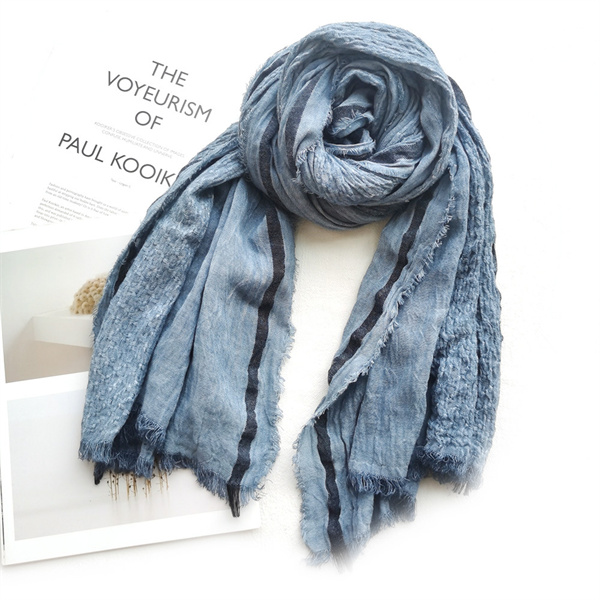 Solid color cotton linen scarf autumn and winter new style scarf wholesale wrinkled stripe scarf womens shawl